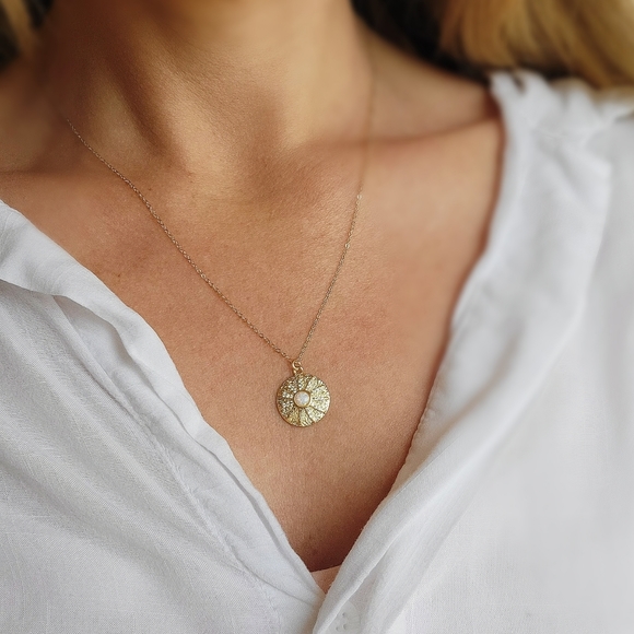 New Opal Starburst Necklace Gold Fill 18" - Picture 2 of 5